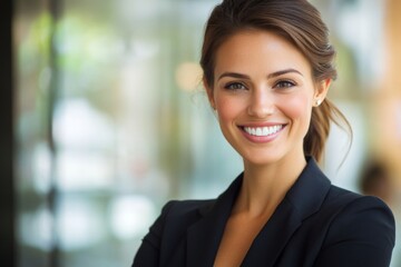 Fototapeta premium Business professional with a confident smile standing in a modern office environment during the day