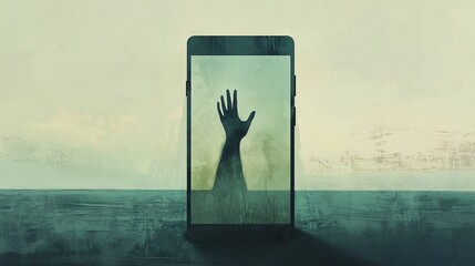 A hand reaching out from a smartphone symbolizes mental fatigue and digital overwhelm.
