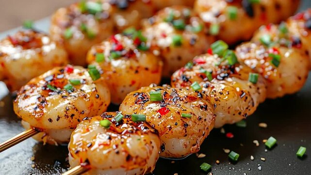 Grilled shrimp skewers with spices and herbs delicious seafood barbecue perfect for gatherings and outdoor enjoyment.
