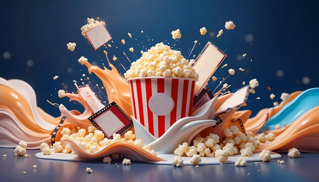 Popcorn Explosion with Movie Tickets and Creamy Swirls