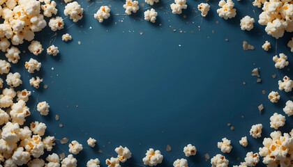 Popcorn Frame on Dark Blue Background with Gold Confetti