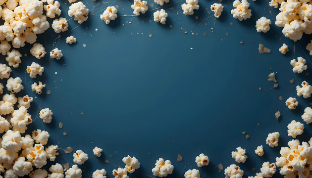 Popcorn Frame on Dark Blue Background with Gold Confetti