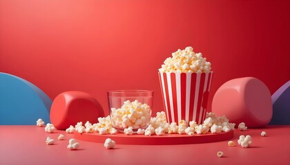 Popcorn in Red and White Striped Container with Abstract Shapes