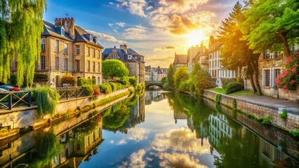 Obraz premium Picturesque Canal in Rennes, Brittany, France: Scenic waterway with copy space