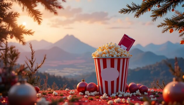 Sunset Mountains Christmas Popcorn Scene