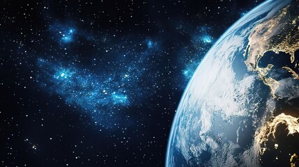 Fototapeta premium Earth's Majestic Curve Against a Starry Cosmos: A Glimpse of the Universe's Vastness