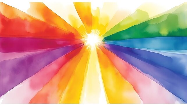 Colorful watercolor burst radiating from bright center.