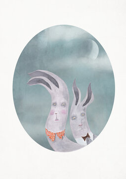 the rabbit family. An illustration. Family portrait. Hares.