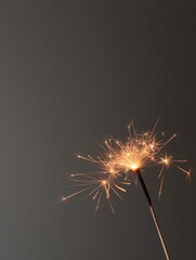 Fototapeta premium Close-up of a sparkler with a long stem. the sparkler is in the center of the image and is emitting a bright orange glow. the background is a dark grey color, making the sparkler stand out even more.