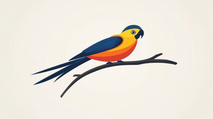 Fototapeta premium Colorful Parrot Bird Branch Tropical Bird Illustration.