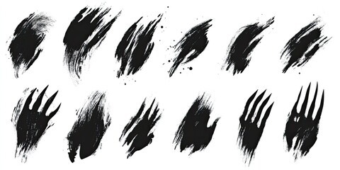 Obraz premium Collection of textured black paint splatters and brushstrokes