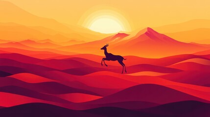 Sunset Antelope Desert Landscape with Africa, and Wildlife.