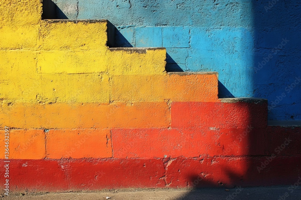 Aufkleber Colorful steps create a vibrant backdrop in an urban setting during the golden hour