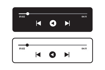 Audio player for songs or podcast playlist. Play or pause button. Music or video play bar icon on grey background. Vector illustration. Eps file 41.