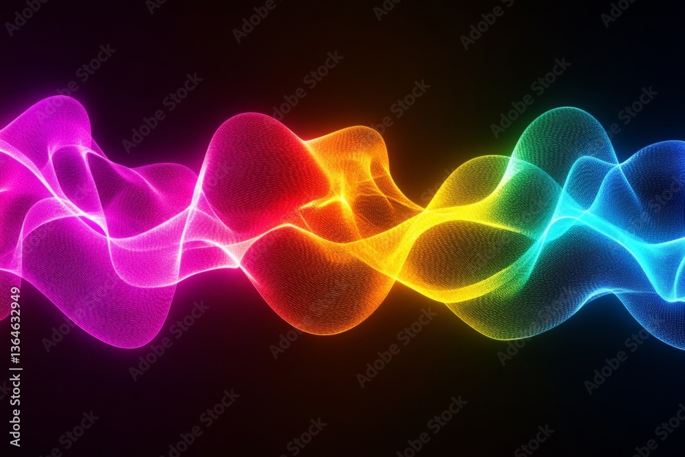 Poster Colorful wave patterns with vibrant hues create a mesmerizing visual effect in a dark background setting