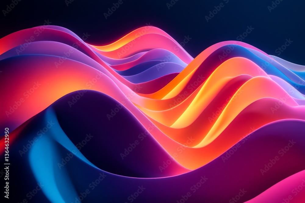 Leinwandbilder Colorful flowing waves create a dynamic visual display with vibrant hues in an abstract setting