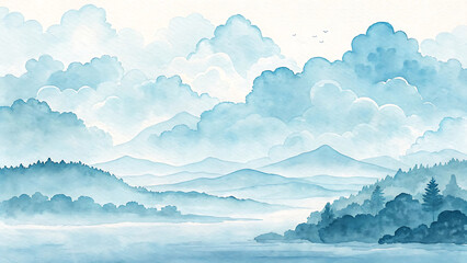 "Serene Watercolor Sky: Soft Blue Hues and Dreamy Ethereal Atmosphere"