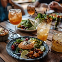 Outdoor Dining Experience with Drinks and Food