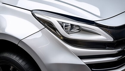Fototapeta premium Close up detail of white metallic paint coating car body. Generated image