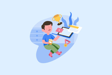 Generation Alpha Achieving with Internet illustration