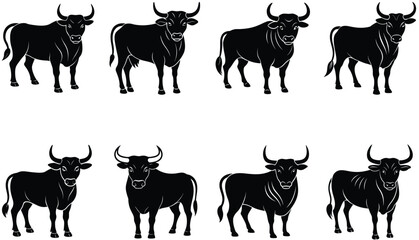 Bull Vector Shilhouette Bundle Set Collection. ox