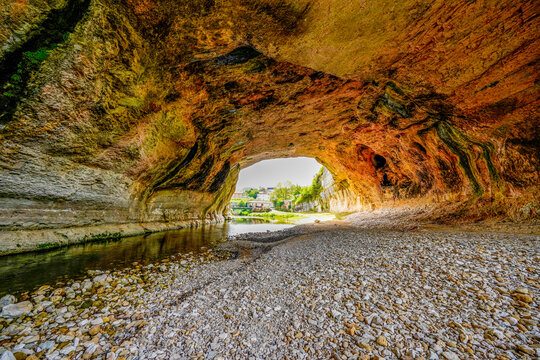 Rock cave formed by the river Nela in the village of Puentedey in the province of Burgos.