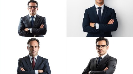 Four confident businessmen portraits, arms crossed.