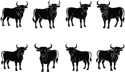 Fototapeta premium Bull Vector Shilhouette Bundle Set Collection. ox