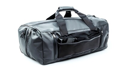Fototapeta premium A black duffle bag with a zipper pocket on the side