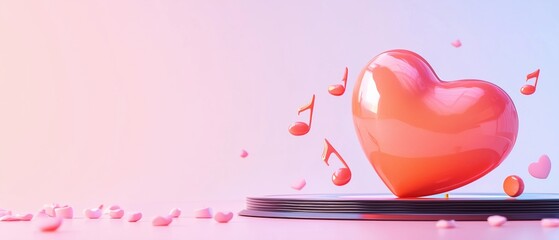 Celebrating love with heart and music digital art soft background