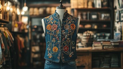 Floral Embroidered Denim Vest