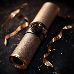 Realistic 3D Scroll Diploma with High-Detail Textures and Shimmering Golden Symbols Showcasing Elegance and Achievement