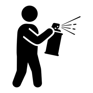 recommend clip art: Person spraying room treatment, pest control and cleaning concept, black silhouette