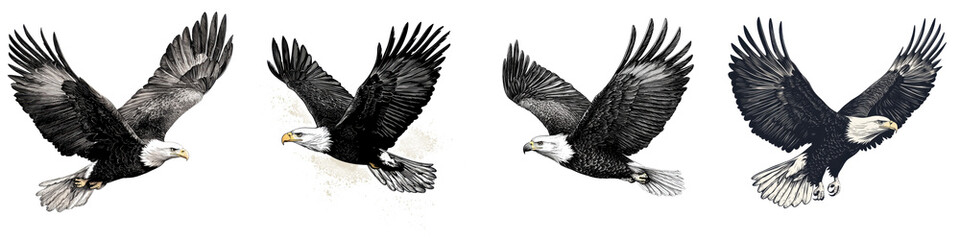 Obraz premium A series of striking images capturing the powerful and graceful movements of bald eagles as they soar through the air showcasing the natural beauty and elegance of these iconic birds of prey