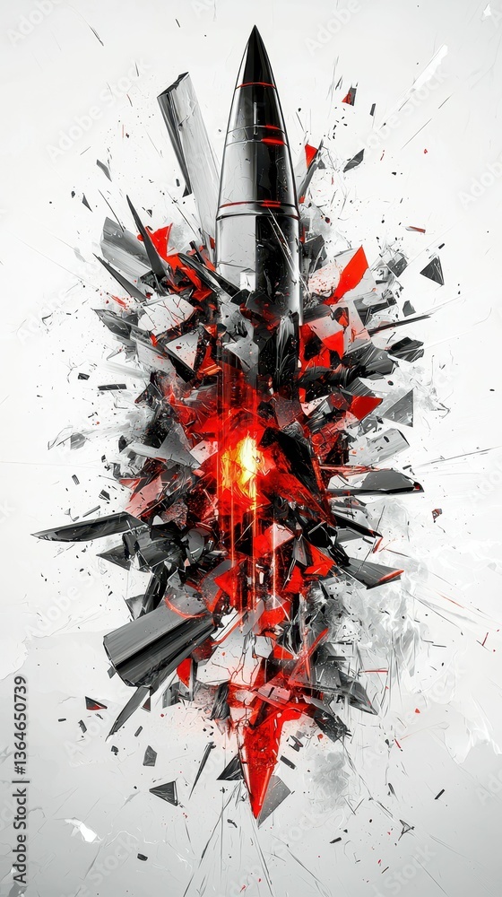 Poster abstract fragmentation of shards in red and black composition design