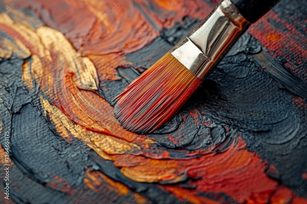 Poster vibrant brush strokes create a striking abstract artwork with warm colors on a textured canvas