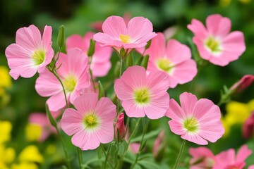 Obraz premium Colorful pink flowers bloom vibrantly in a garden, showcasing delicate petals and bright centers during the early spring season