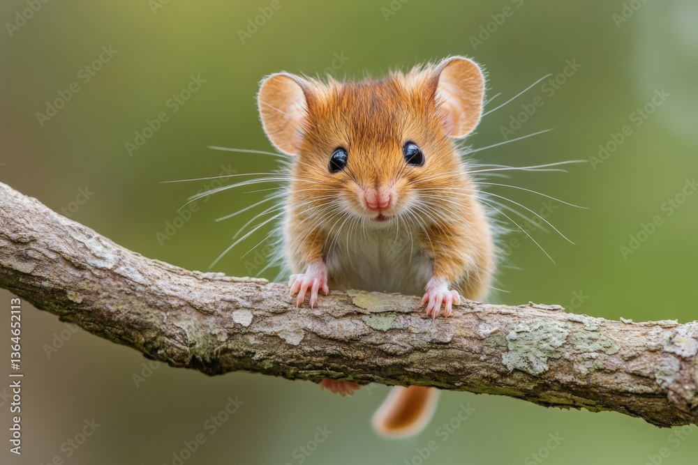 Aufkleber Cute small mouse perched on a branch in a lush green environment during the day