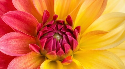 Obraz premium Vibrant Dahlia Bloom Close up Macro Photography of Red and Yellow Flower Petals