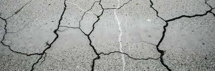 Obraz premium Surface of Damage: A close-up view of cracked and textured concrete or asphalt surface, capturing the effects of age and wear.