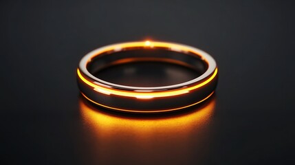 Glowing neon wedding ring icon in gold and silver with illuminated band on dark background

