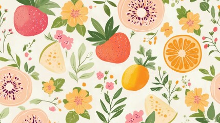 Fruit and flower pattern.  Fresh, vibrant design