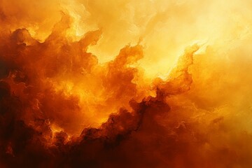 Dramatic orange and yellow cloud formation illuminated by sunlight during sunset in a serene sky