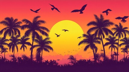 Tropical Sunset Silhouette