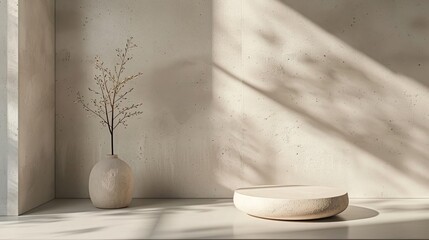 Bright Vase with Plant on Table in Minimal White Room