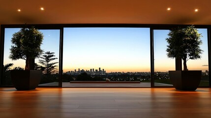 Fototapeta premium Modern Apartment Panoramic City Skyline View at Sunset