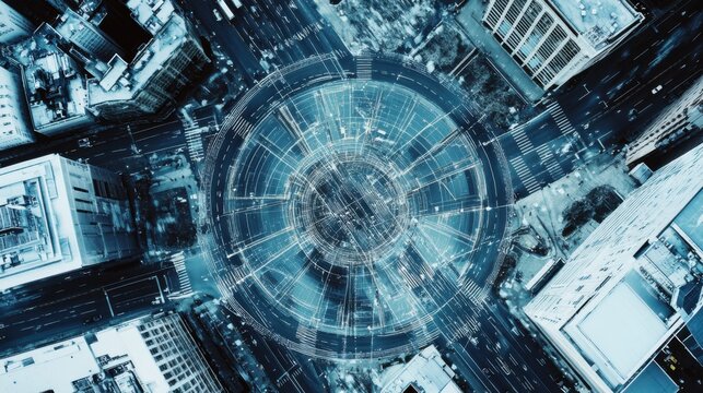 A smart city control center monitoring traffic and utilities, urban planning hub with digital maps and sensor networks, High-tech style