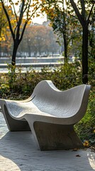Modern Concrete Bench with Bold Industrial Design in Urban Setting