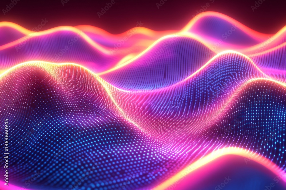 Poster colorful waves of digital light create a mesmerizing display in a futuristic landscape
