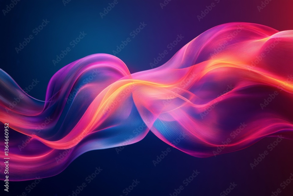 Poster Striking abstract waves in vibrant colors create a sense of movement and depth against a dark backdrop